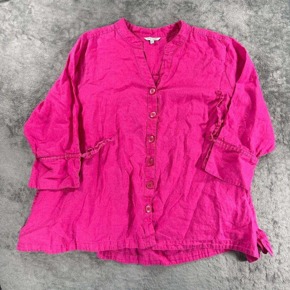 John Mark 3/4 Sleeve 100% Linen Button Down Shirt Hot Pink 3X